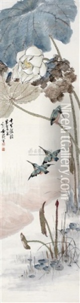 Bird And Lotus Oil Painting -  Cheng Zhang