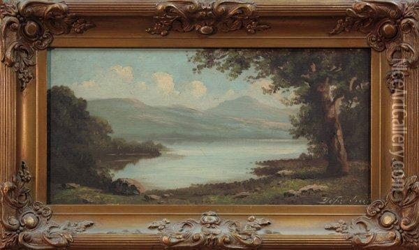 Landscape With An Oak Tree Overhanging A Lake Oil Painting - Richard Detreville