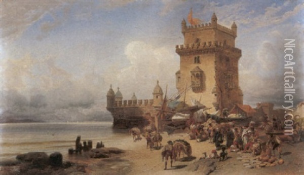 Sul Tago A Belem Oil Painting - Enrico Gamba