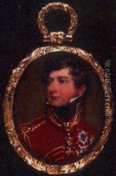 George Iv, As Prince Regent, In Field Marshal's Scarlet Jacket With Black Cravat Oil Painting - Henry Bone