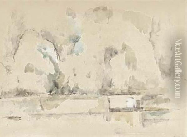 Arbres, Mur Et Surface D'eau Oil Painting - Paul Cezanne
