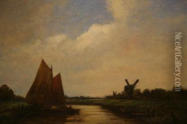 Boat In Estuary Oil Painting - Jacob Henricus Maris