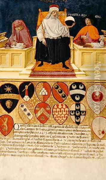 Good government in the public finance office, 1474 Oil Painting - Benvenuto Di Giovanni Guasta