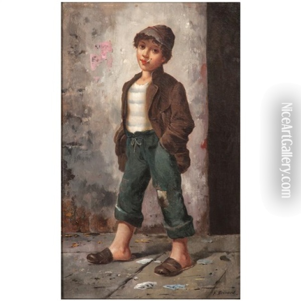 Street Urchin With Cigarette Oil Painting - Francois Xavier Bricard