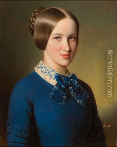 Halbfigurliches Portrait Einer Jungen Frau Mit Direktem Blick Zum Betrachter Oil Painting - Albert Anton Graefle