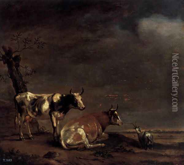 Landscape with Two Cows and a Goat Oil Painting - Paulus Potter