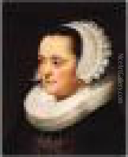 Portrait Of A Lady, Head And Shoulders, Wearing Black With A White Head-dress And Ruff Oil Painting - Rembrandt Van Rijn