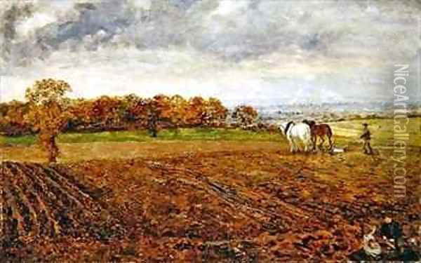 Ploughing in Cheshire Oil Painting - William Davis