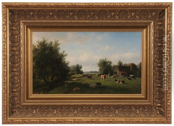 Landscape With Cows Oil Painting - Willem Vester