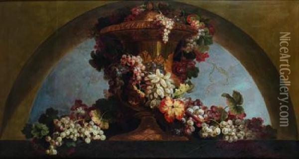Guirlandes De Raisins Et De Pampres De Vignes Autour D'un Vase Oil Painting - Jean Baptiste Belin de Fontenay