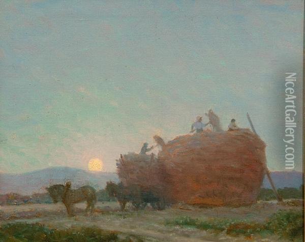 Harvest Moon, Sussex Oil Painting - Louis Ginnett