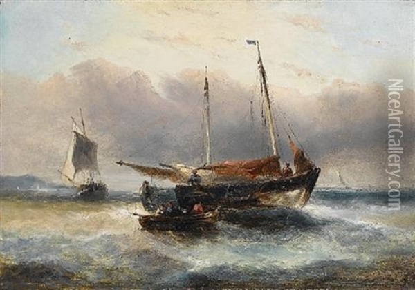 Coming Ashore (+ Retrieving Driftwood; 2 Works) Oil Painting - Francois-Etienne Musin