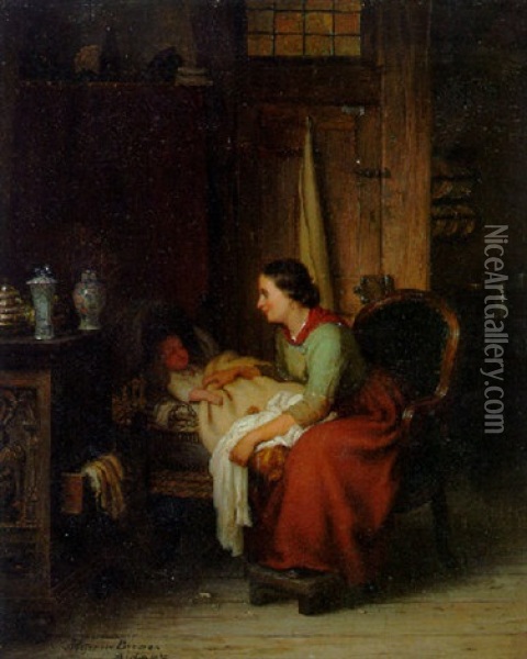 Motherly Love Oil Painting - Johann Georg Meyer von Bremen