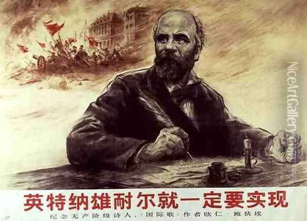 Eugene Pottier Writing 'The International', Chinese Propaganda Poster Oil Painting - Anonymous Artist
