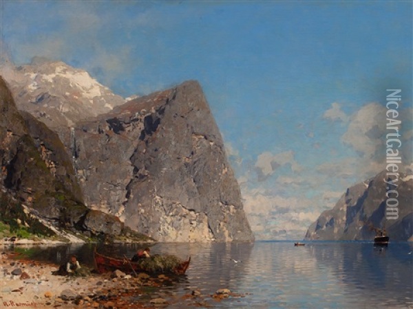Fjord Oil Painting - Georg Anton Rasmussen
