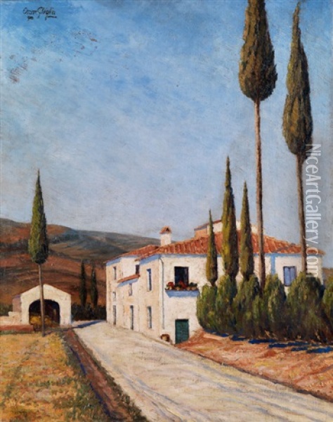 Toskanische Landschaft Mit Strasse Oil Painting - Oscar Ghiglia