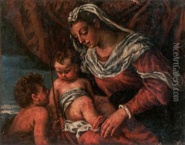 The Madonna And Child With The Infant St. John Oil Painting - Jacopo dal Ponte Bassano