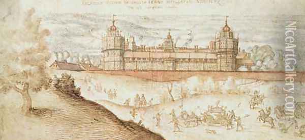 Elizabeth I s Procession arriving at Nonesuch Palace Oil Painting - Joris Hoefnagel