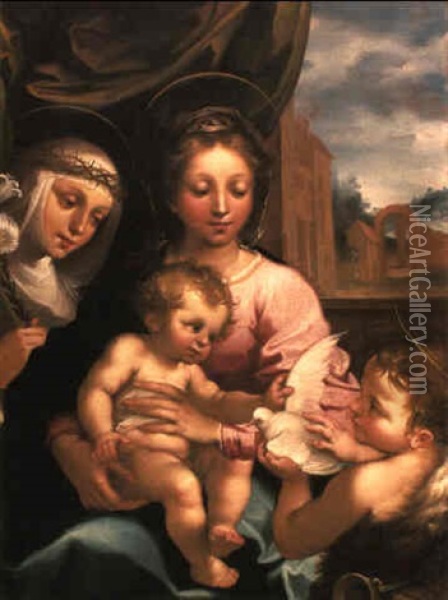 The Madonna And Child With The Infant St. John And St. Catherine Oil Painting - Rutilio Manetti