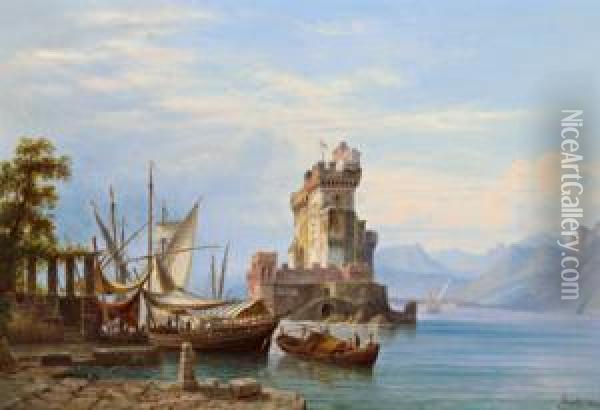Castell Rozzato Bei Adano Laut Ruckseitigem Klebezettel Oil Painting - Heinrich Jaeckel