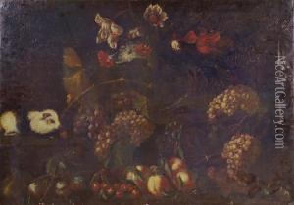 Detto L'empoli , Cerchia Di. Natura Morta Con Frutta, Fiori E Roditore Oil Painting - (Jacopo Chimenti) Empoli