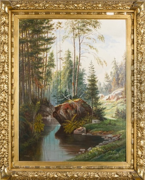 River Landscape Oil Painting - Johan Knutson