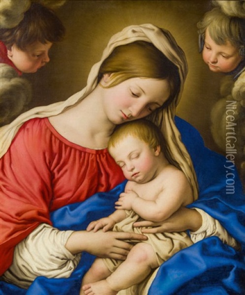Madonna Mit Kind Und Zwei Putti Oil Painting - Giovanni Battista Salvi (Il Sassoferrato)