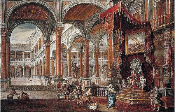 A Renaissance Palace With The Judgement Of Solomon Oil Painting - Francisco Gutierrez