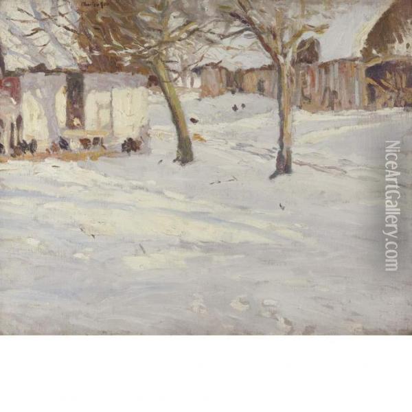 Winter Trees On The Farm Oil Painting - George Oberteuffer