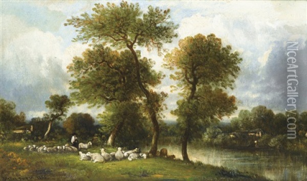 La Pause Du Berger Entoure Par Ses Moutons Oil Painting - Leon Victor Dupre