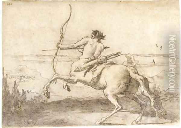 A centaur drawing a bow in a landscape Oil Painting - Giovanni Domenico Tiepolo