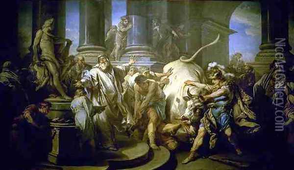 Theseus Conquering the Bull at Marathon Oil Painting - Carle van Loo