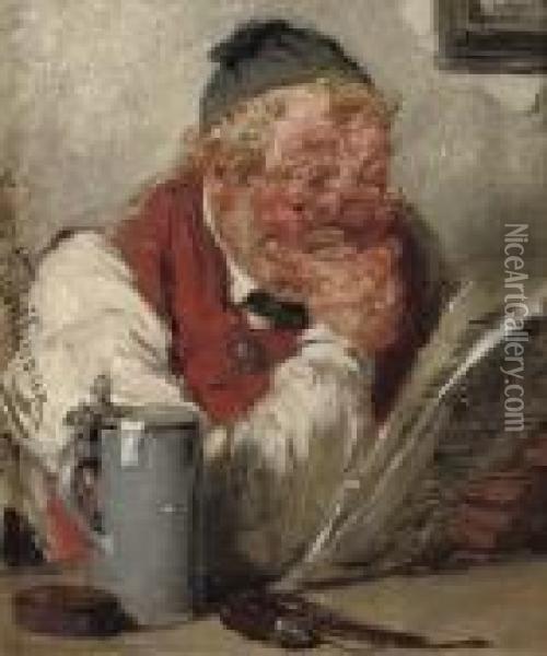 Der Dorfwirth: The Inn-keeper Reading Oil Painting - Hugo Kauffmann