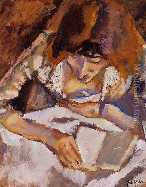 Hermine Reading Oil Painting - Jules Pascin