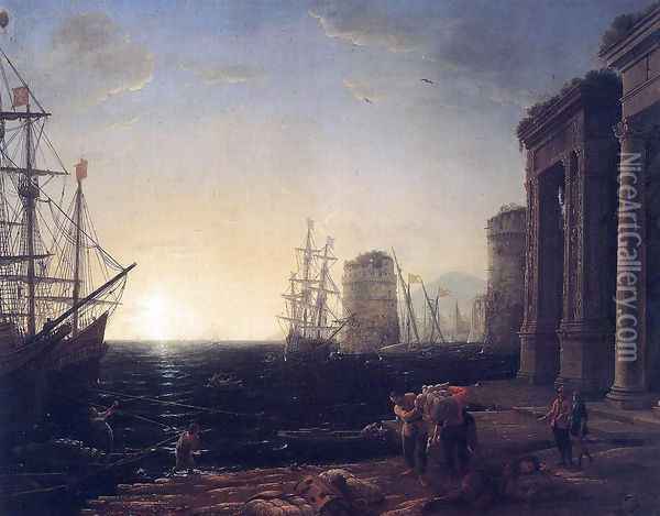 Harbour Scene at Sunset Oil Painting - Claude Lorrain (Gellee)