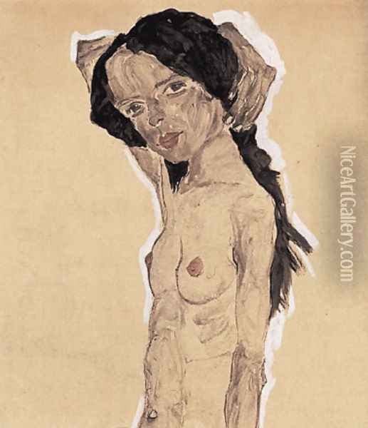 Standing nude young girl Oil Painting - Egon Schiele