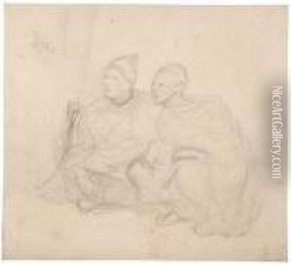 Study Of Two Seated Men Oil Painting - Eugene Delacroix