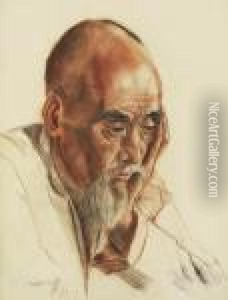 Portrait D'asiatique
 Fusain, Sanguine Oil Painting - Alexander Evgenievich Yakovlev