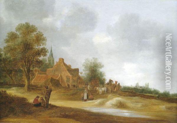 Dunenlandschaft Mit Einem Gasthaus, Im Hintergrund Stadtsilhouette Oil Painting - Pieter de Neyn