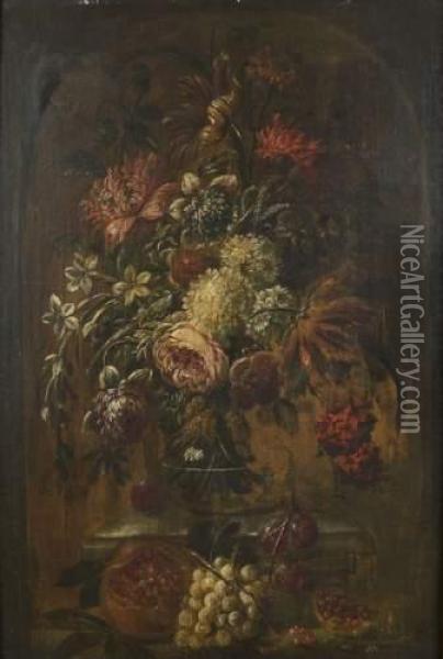 Bouquet De Fleurs Sur Un Entablement Oil Painting - Felice Fortunato Biggi Dei Fiori