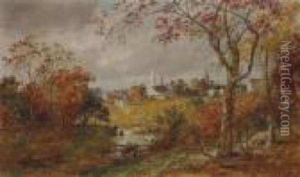 A Glimpse Of The Village Oil Painting - Jasper Francis Cropsey