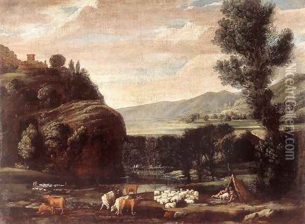Landscape with Shepherds and Sheep Oil Painting - Pietro Paolo Bonzi