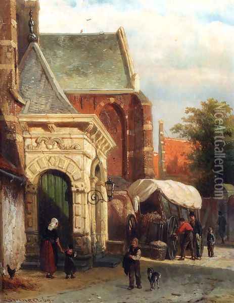 A View Of The South Entrance Of The St. Pancras Church, Enkhuizen Oil Painting - Cornelis Springer