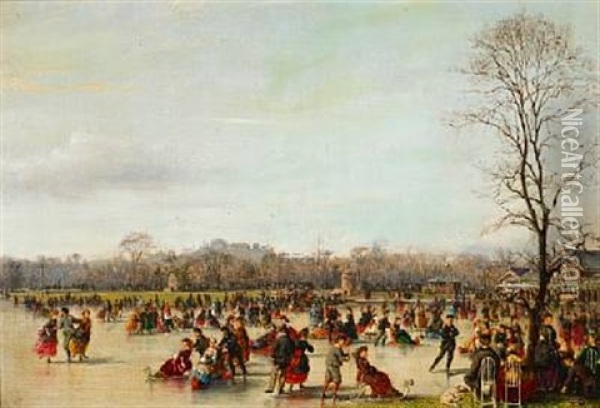 Skaters In The Bois De Boulogne Oil Painting - Conrad Wise Chapman
