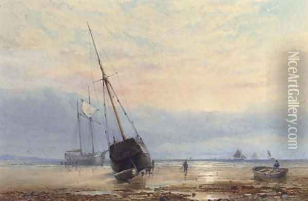 Beached coasters at low tide Oil Painting - Walter William May