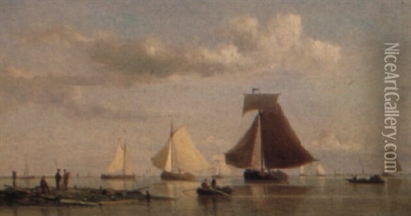 Boats Off The Dutch Coast Oil Painting - Everhardus Koster