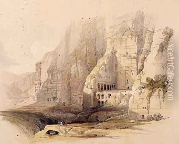 Excavated Mansions of Petra, March 7th 1839, plate 103 from Volume III of The Holy Land, engraved by Louis Haghe 1806-85 pub. 1849 Oil Painting - David Roberts