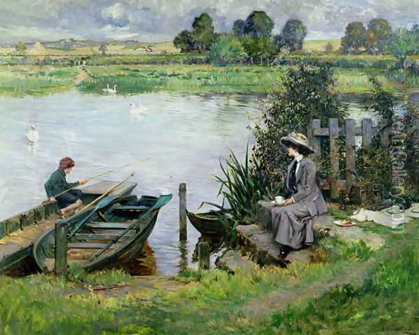 The Thames at Benson, 1912 Oil Painting - Albert Chevallier Tayler