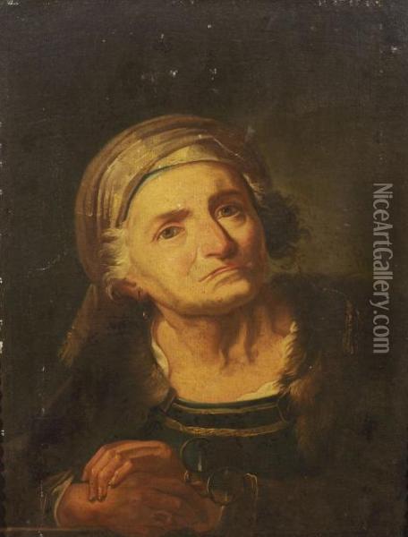 Portrait De Femme Agee, Oil Painting - Giuseppe Nogari