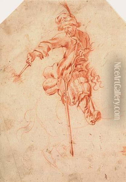 A Tartar On Horseback Firing His Pistol<</b> Oil Painting - Georg Philipp I Rugendas